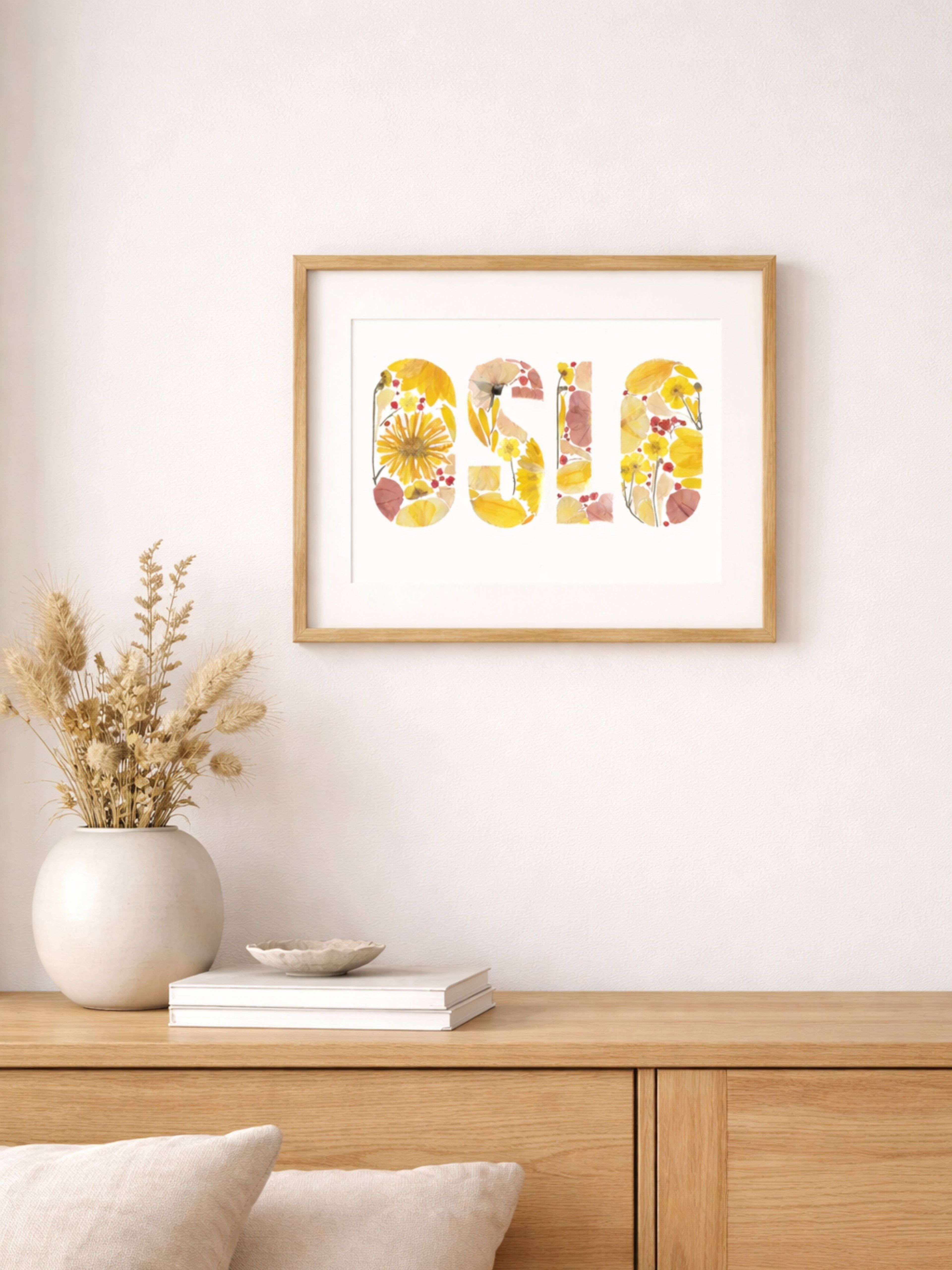 OSLO A4 print med pressede blomster - GUL