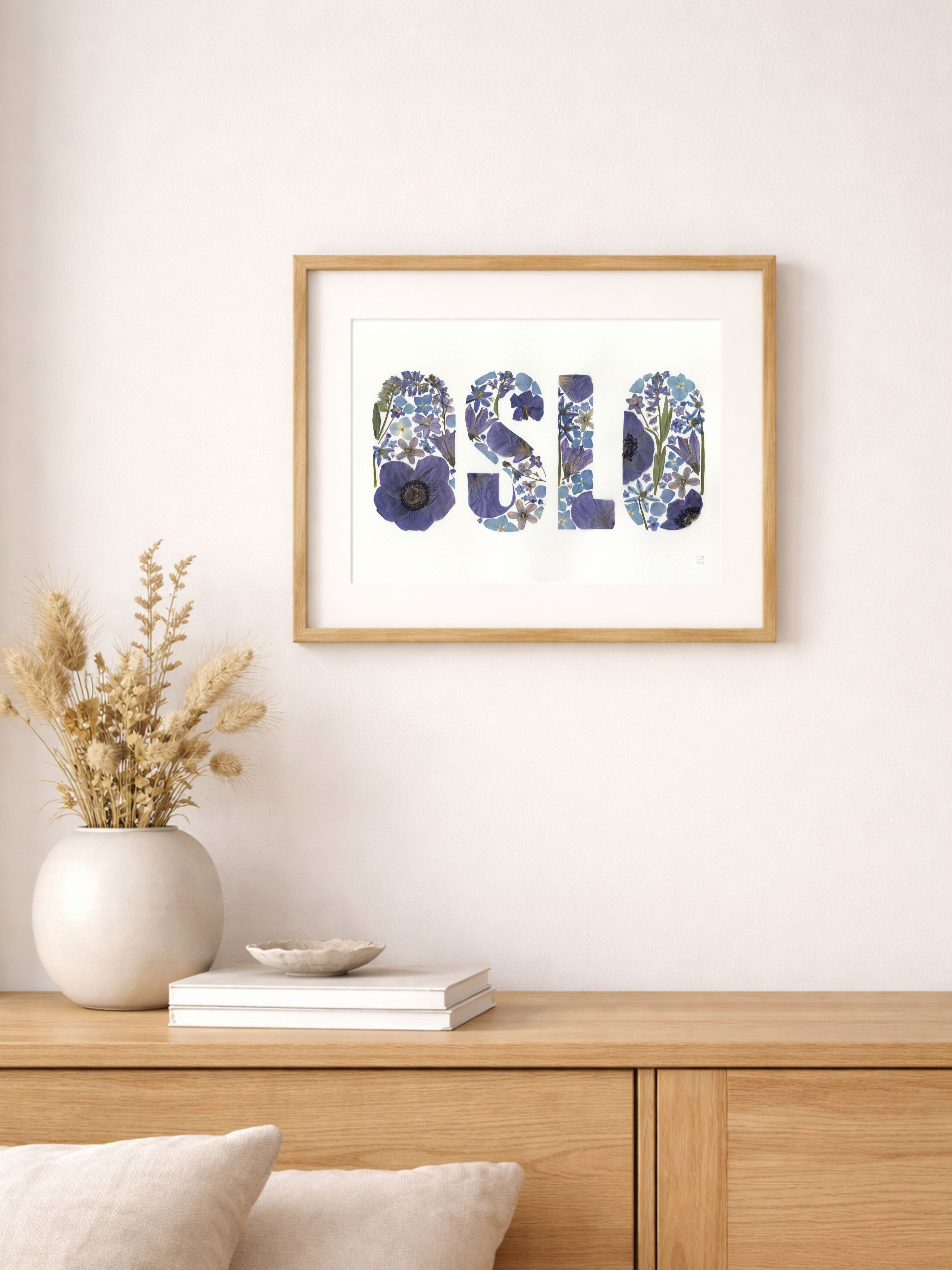 OSLO A4 print med pressede blomster - BLÅ
