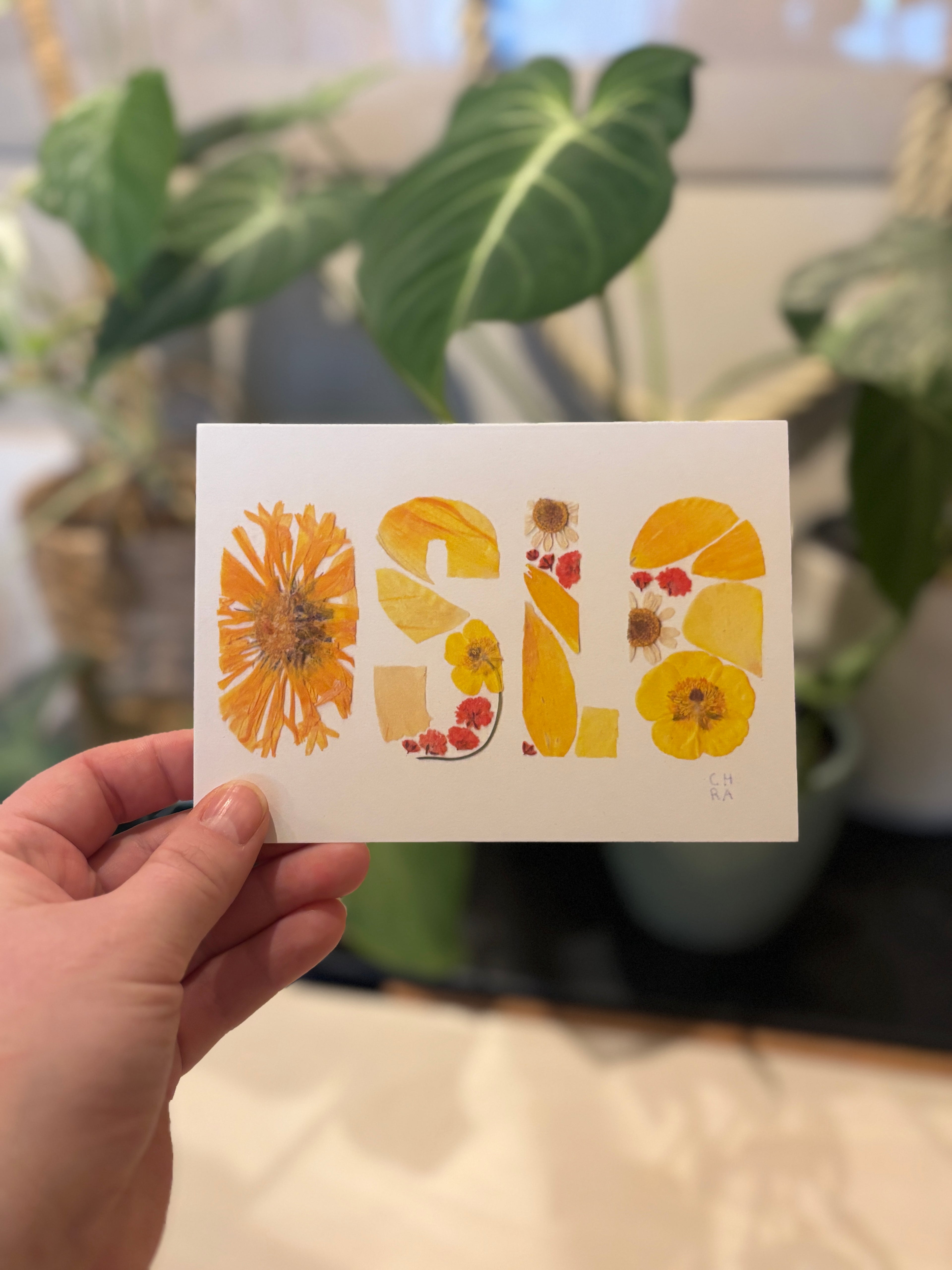 OSLO A6 print med pressede blomster - GUL