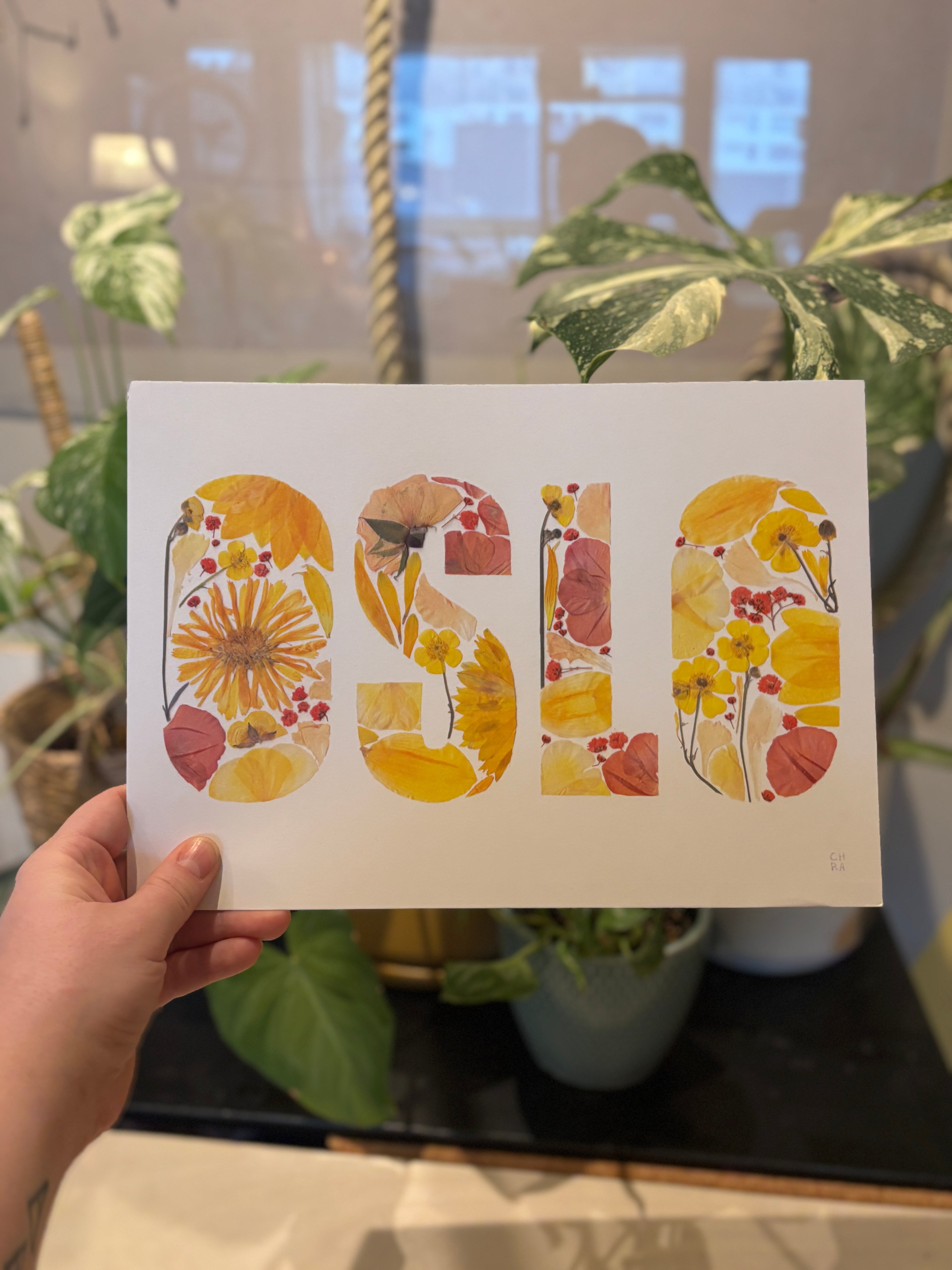 OSLO A4 print med pressede blomster - GUL