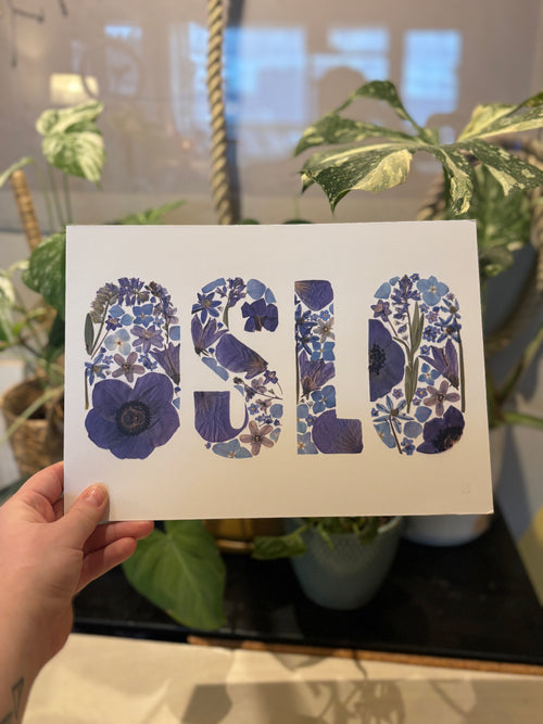 OSLO A4 print med pressede blomster - BLÅ